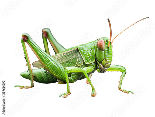 Wallpaper Mural Green grasshopper, white isolate background Torontodigital.ca