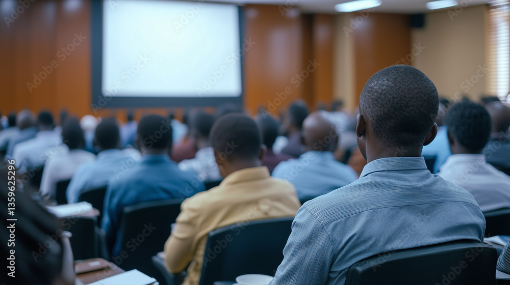 Fototapeta premium group of people attentively listening to presentation in seminar room