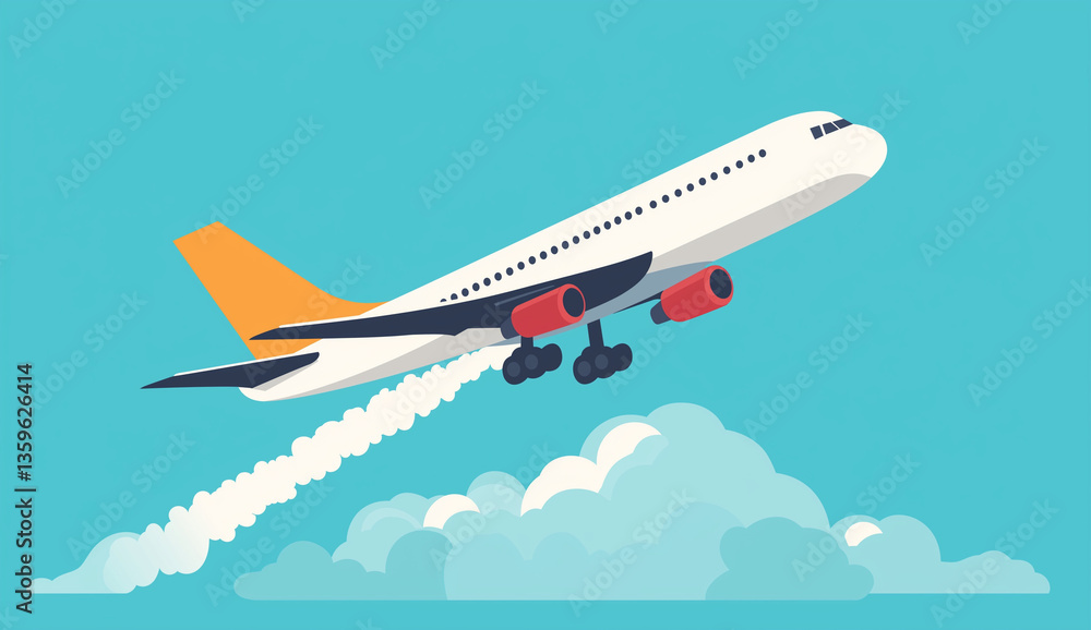 A flat vector illustration of an airplane taking off A flat vector illustration of an airplane taking off