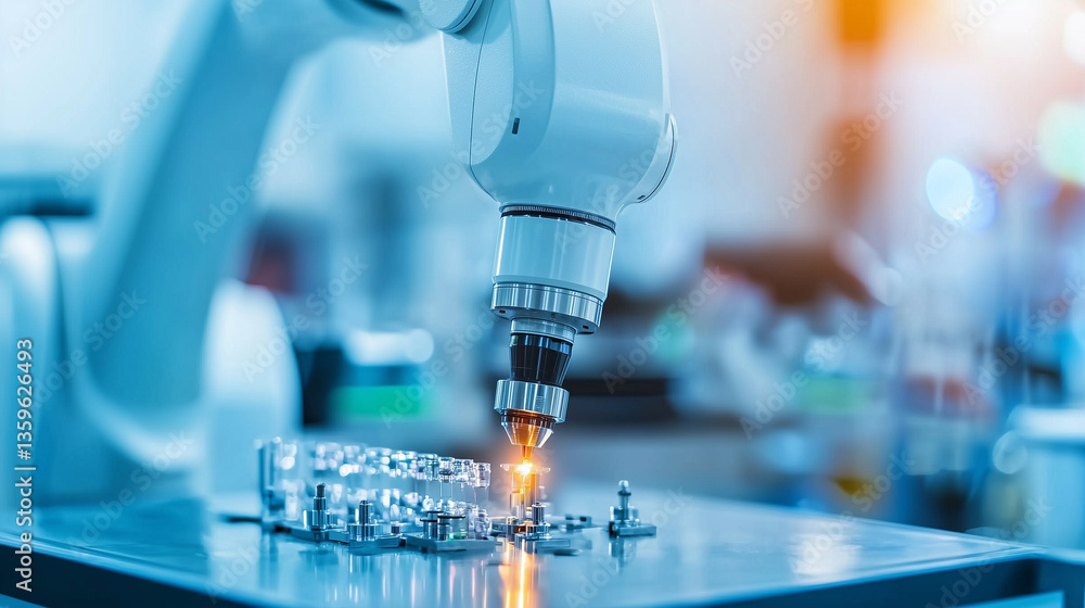 robotic arm precisely assembles components in high tech laboratory setting robotic arm precisely assembles components in high tech laboratory setting