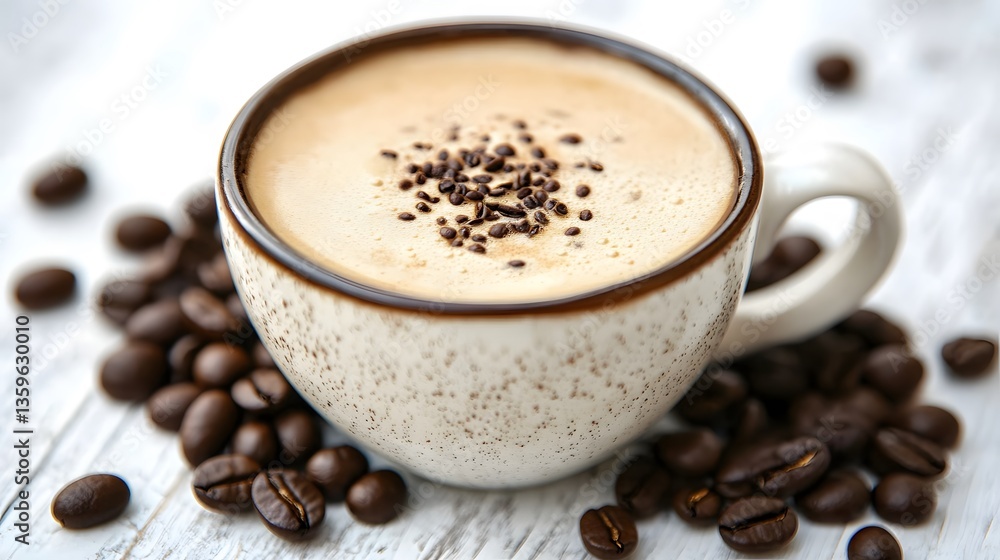 Creamy Coffee Cup with Roasted Beans Creamy Coffee Cup with Roasted Beans