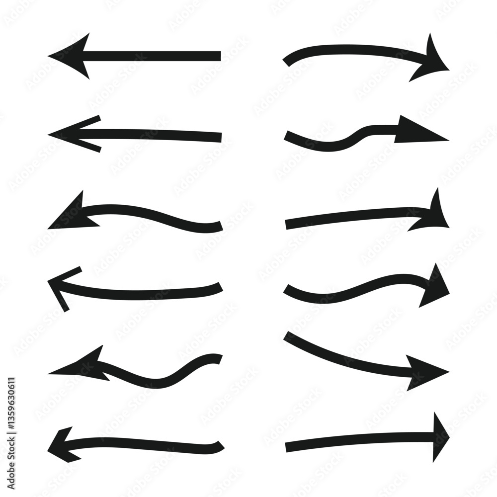 Black arrows set. Curved arrows. Arrow sign. Flat style icons. Black arrows set. Curved arrows. Arrow sign. Flat style icons.