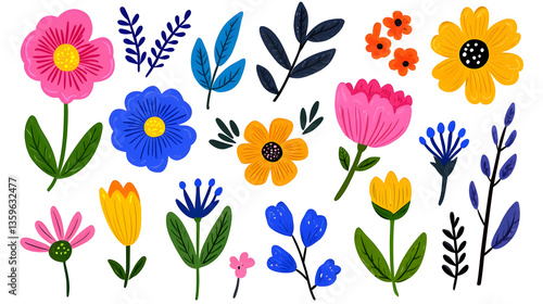 Wallpaper Mural Watercolor wildflowers and leaves illustration set isolated on white Torontodigital.ca