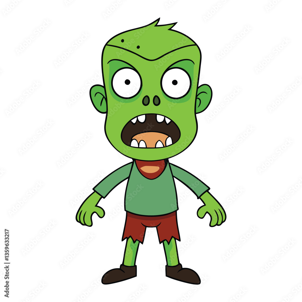 Obraz premium A terrifying, angry green zombie with glowing eyes, decaying skin, and sharp, menacing features. Its twisted expression sends chills as it lurches forward, ready to attack.