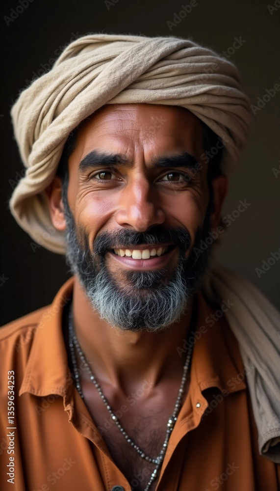 A young Yemeni man beams with joy as he enjoys a sunny afternoon in his village. His colorful attire and traditional headdress reflect local culture and heritage Generative AI A young Yemeni man beams with joy as he enjoys a sunny afternoon in his village. His colorful attire and traditional headdress reflect local culture and heritage Generative AI