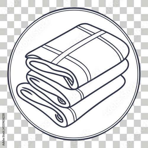 Folded blankets in a circular outline against a transparent background  