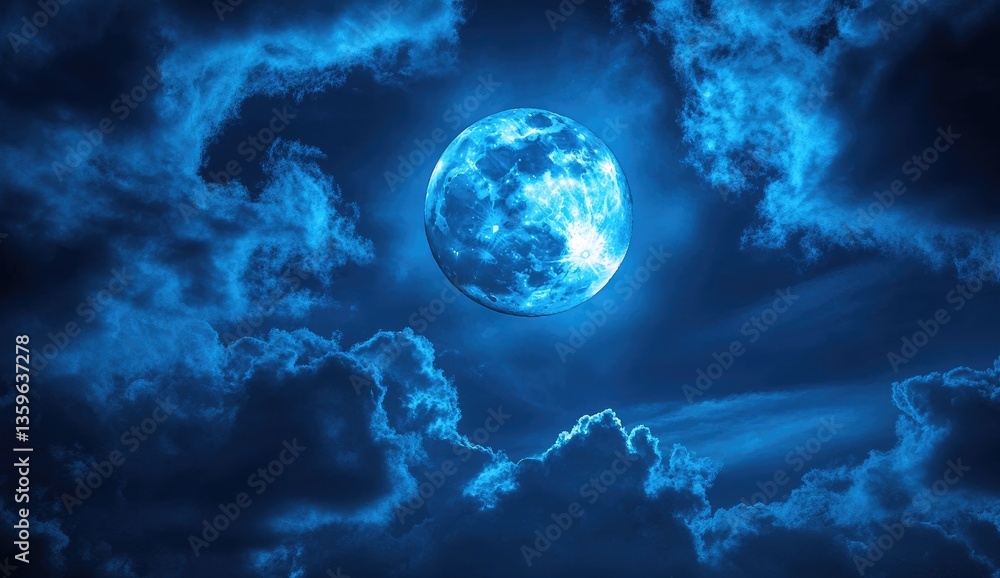 Fototapeta premium Full moon bathed in mystical night sky