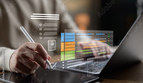 Photography Project manager work with Gantt chart schedule, plan tasks and deliverables