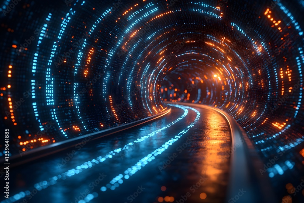 Futuristic Tech Tunnel with Glowing Lights for Digital Innovation and Connectivity Futuristic Tech Tunnel with Glowing Lights for Digital Innovation and Connectivity