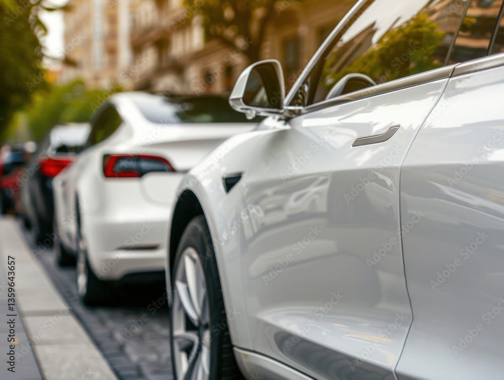 Fototapeta premium Instant savings on electric cars kutae website overlay ad urban environment marketing advertisement