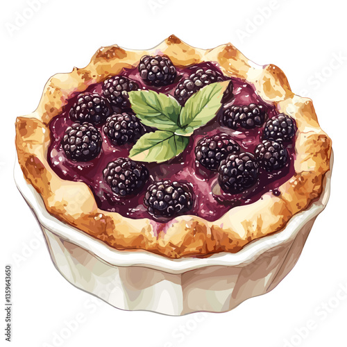 Watercolor Blackberry Cobbler with Fresh Mint Garnish