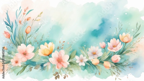 Beautiful watercolor floral arrangement with soft colors and delicate blossoms in a serene background