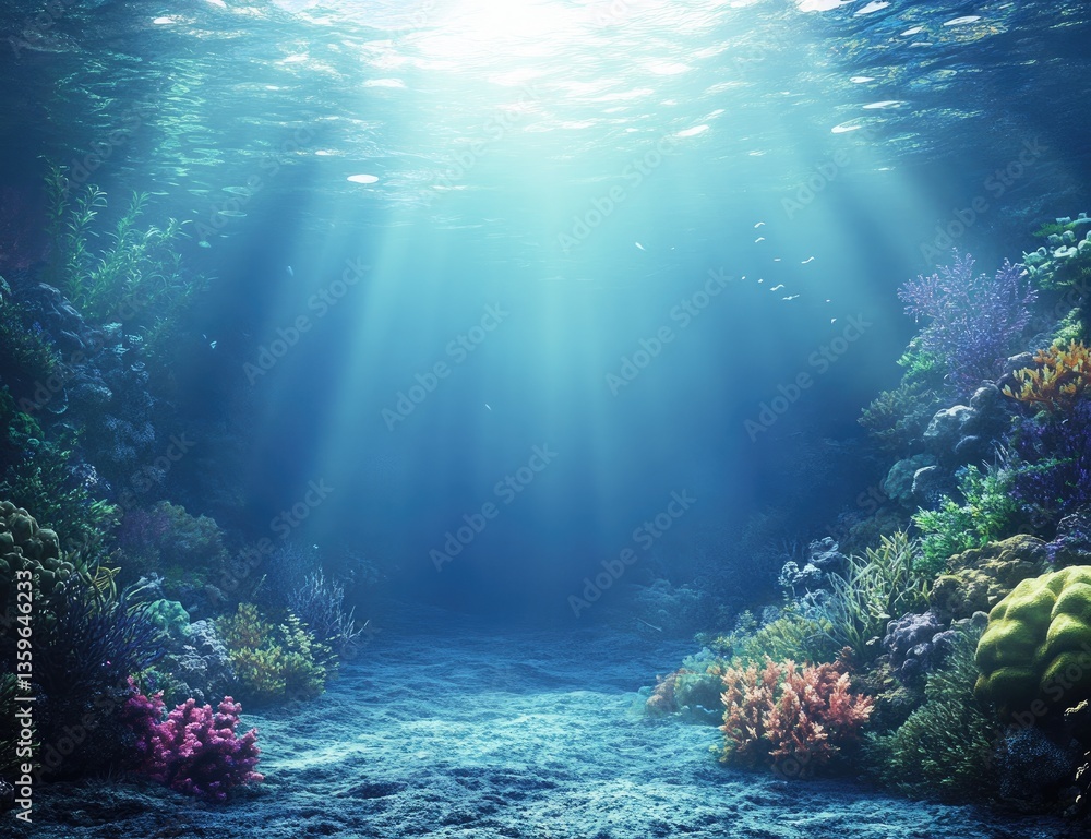 Naklejka premium Submerged coral reef illuminated by sunlight