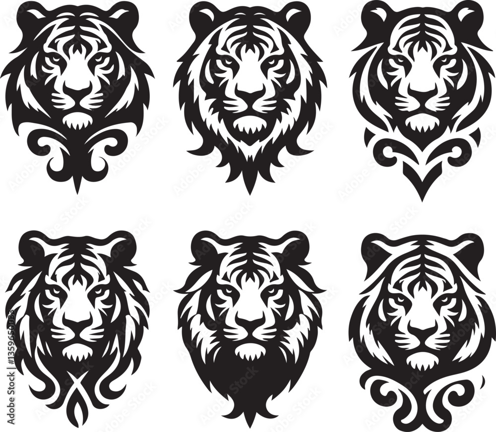 Obraz premium Black mandala animal face silhouette victor isolated on the white background.