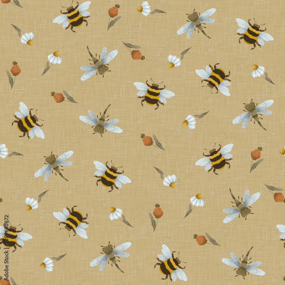 Fototapeta premium Buzzing Harmony seamless pattern collection,his pattern might be used for textiles, wallpapers, or other decorative purposes