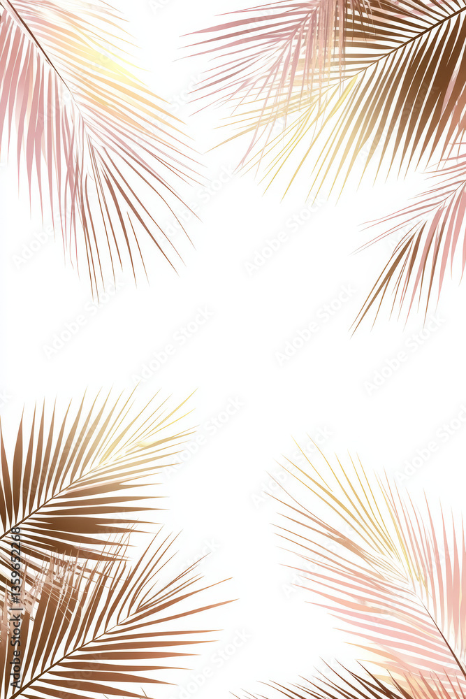 Fototapeta premium Tropical palm leaves and soft shadows on pastel backgrounds for summer, spa, travel, and botanical design themes