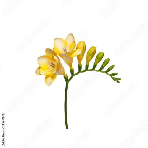Yellow freesia flowers blooming on white background