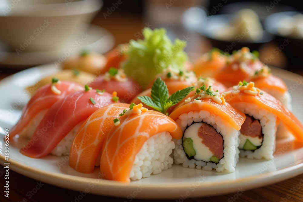 sushi with salmon and wasabi sushi with salmon and wasabi