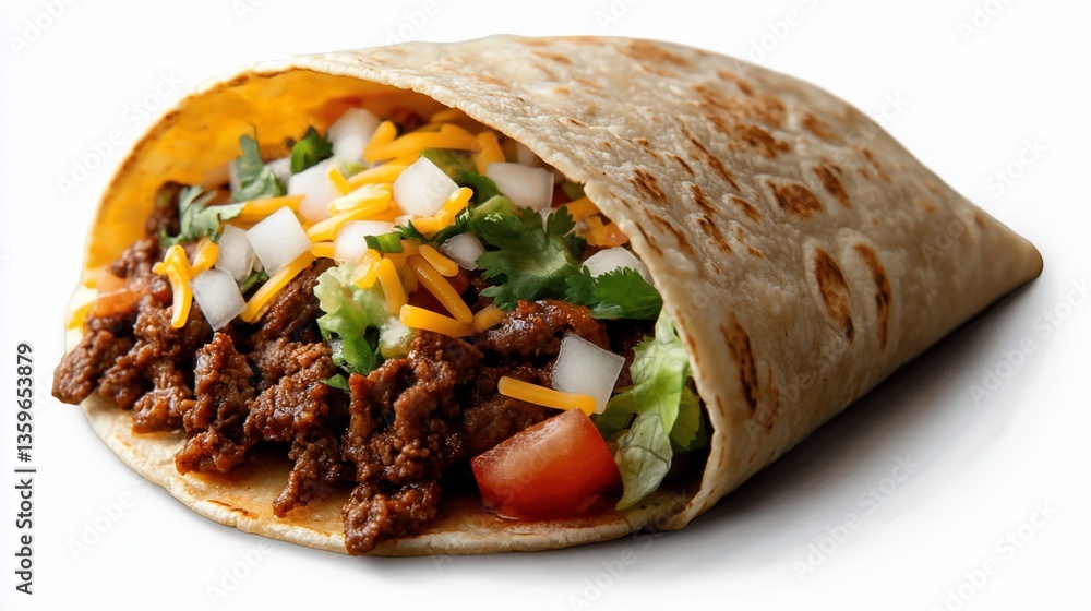 Delicious Beef Burrito Filled with Fresh Vegetables, Cheese, and Flavorful Beef Delicious Beef Burrito Filled with Fresh Vegetables, Cheese, and Flavorful Beef