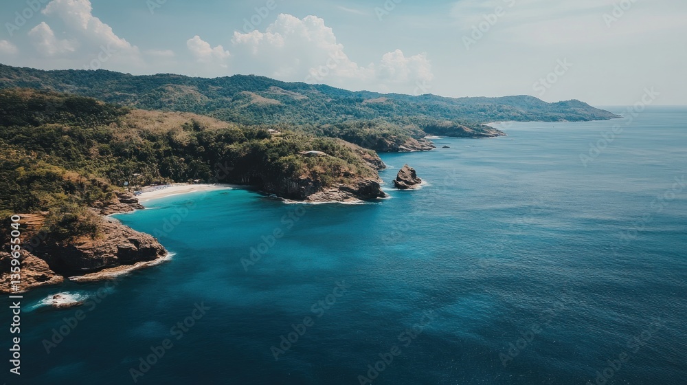 Fototapeta premium Breathtaking Aerial view of tropical beach coast in exotic pristine ocean