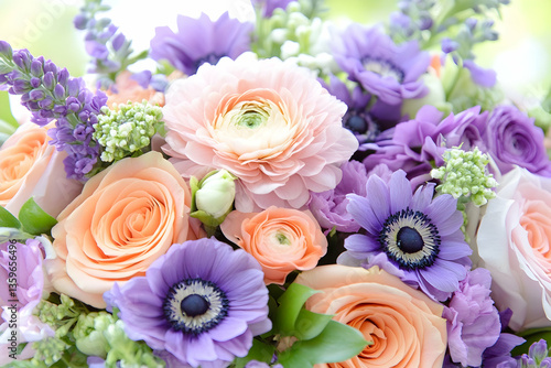 Pastel flower bouquet, wedding, spring, vibrant, close-up, floral arrangement