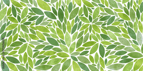 Green leaves seamless vector pattern. Watercolor tea leaf background, textured jungle print.