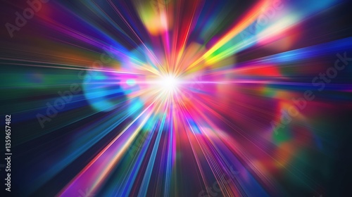 Abstract background with vibrant colorful light rays and dynamic lens flare, creating a sense of speed and motion in cosmic space. Digital illustration with 8K ultra-high resolution, realistic photogr