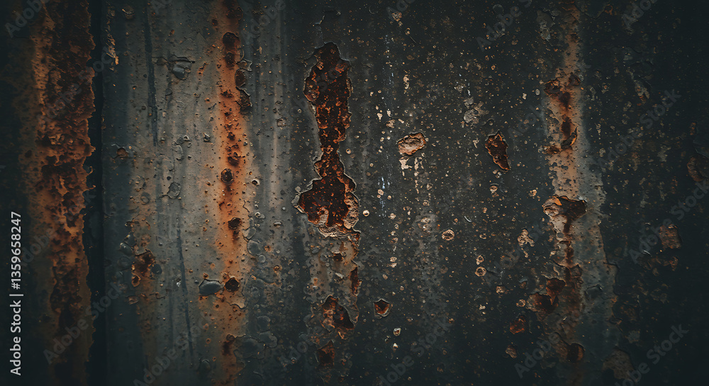 Naklejka premium Rusty Metal Texture Dark, Weathered, Industrial Background
