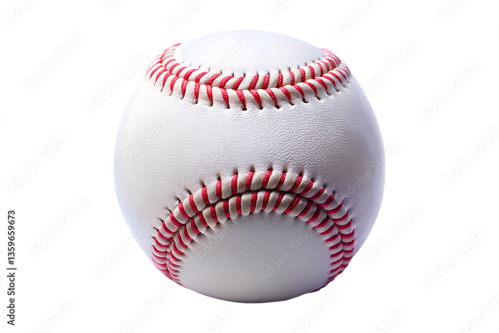 Closeup of a baseball ball isolated on a transparent background with red stitching Closeup of a baseball ball isolated on a transparent background with red stitching