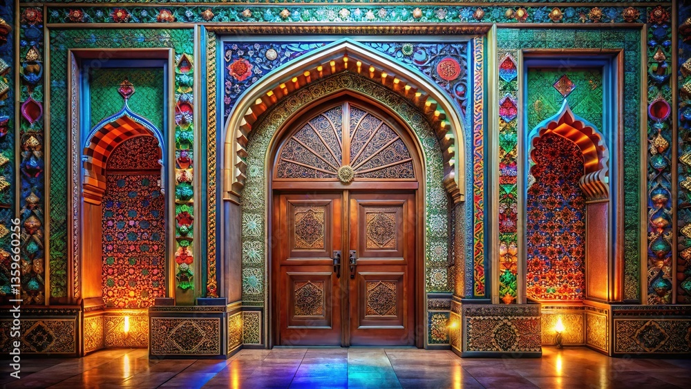 Obraz premium Indian Arabic Door Design Red Green Brown Blue LED Wall VJ