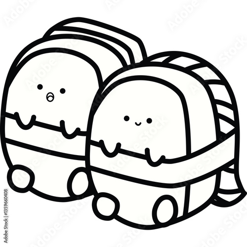 a vector of a pair of sushi in black and white coloring