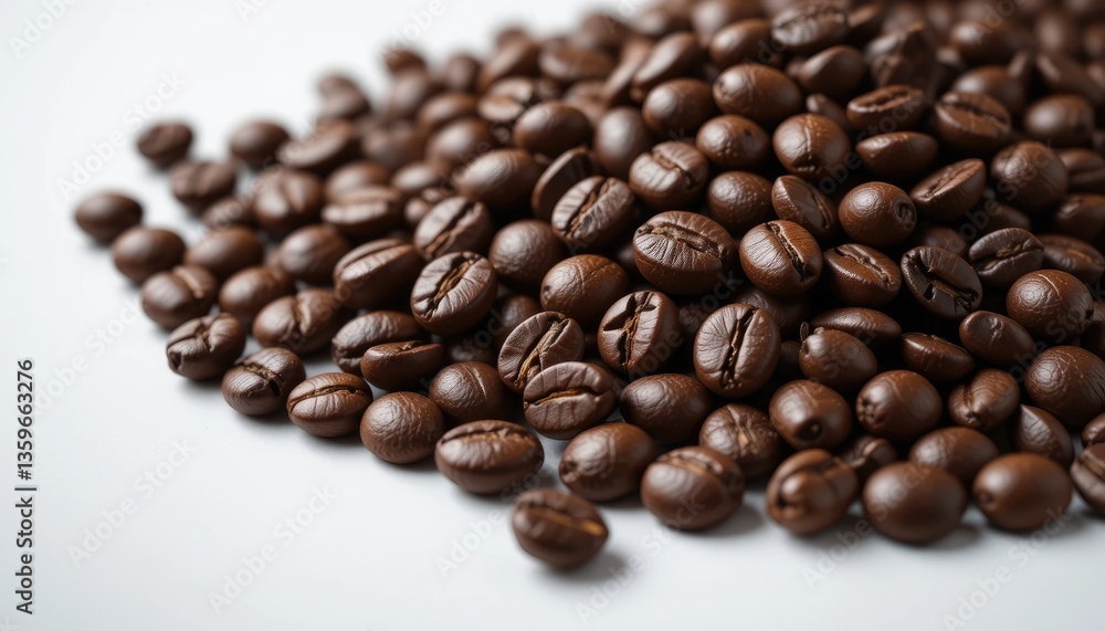 Pile of Roasted Coffee Beans Close Up on White Background Studio Shot Pile of Roasted Coffee Beans Close Up on White Background Studio Shot