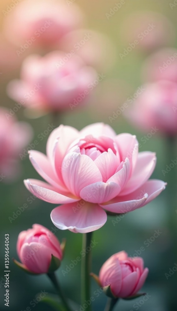 Fototapeta premium Delicate pink & white blooms, soft bokeh Perfect sympathy gift , hope, orchid, texture