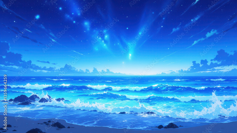 Fototapeta premium anime wallpaper illustration background, otherworldly concept.