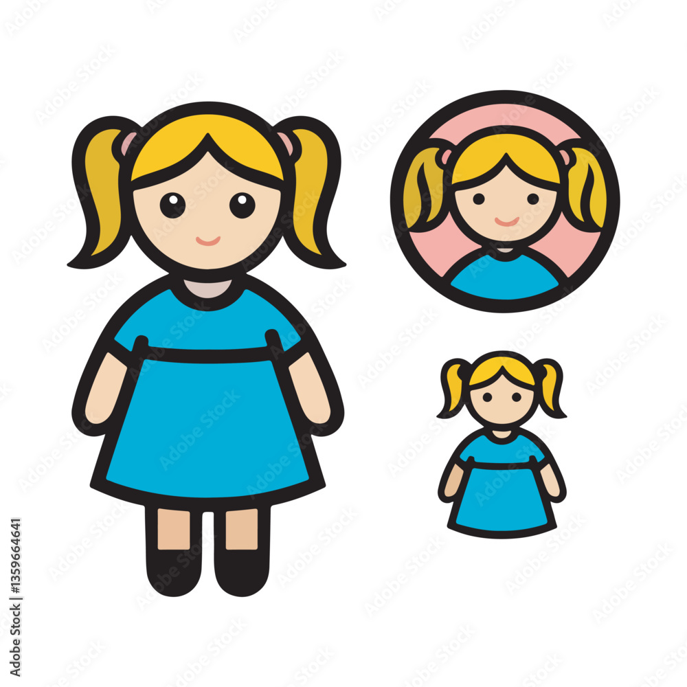 Cartoon illustration of a little girl with a doll and a boy smiling, showing love and friendship, in a family setting, with a playful and joyful vibe, perfect for a children's art piece Cartoon illustration of a little girl with a doll and a boy smiling, showing love and friendship, in a family setting, with a playful and joyful vibe, perfect for a children's art piece
