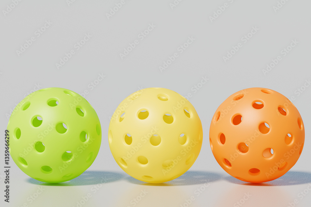 Obraz premium Colorful plastic pickleballs balls in three shades