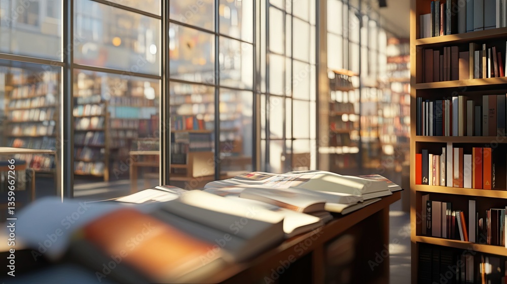 A bookshop with a blurred focus, showing warm light filtering through large windows. A bookshop with a blurred focus, showing warm light filtering through large windows.