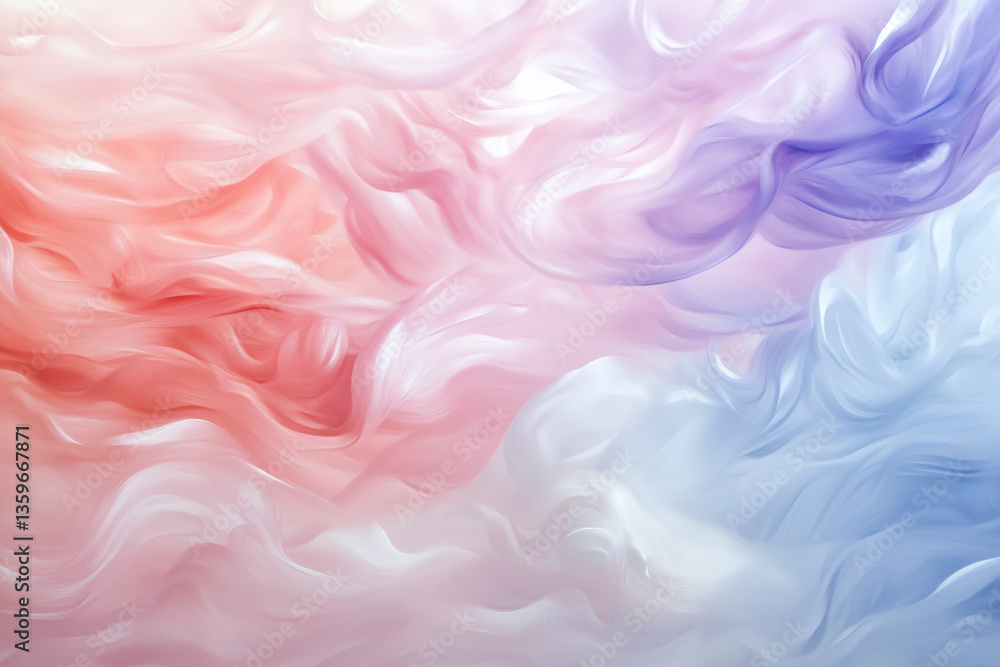Fototapeta premium Abstract swirling gradients of coral pink, light blue, and lavender blend together in soft, dreamlike patterns.