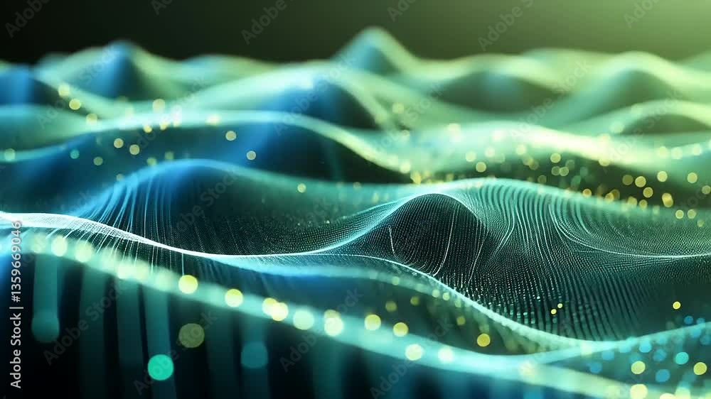 Abstract Digital Landscape: Teal and Gold Data Waves Abstract Digital Landscape: Teal and Gold Data Waves