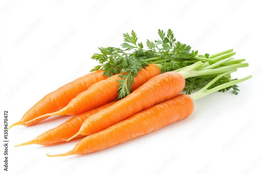 A group of freshly harvested carrots with green tops A group of freshly harvested carrots with green tops