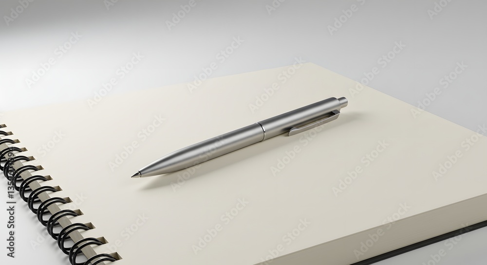 Silver Pen on Blank Notebook Ready for Writing or Journaling Silver Pen on Blank Notebook Ready for Writing or Journaling