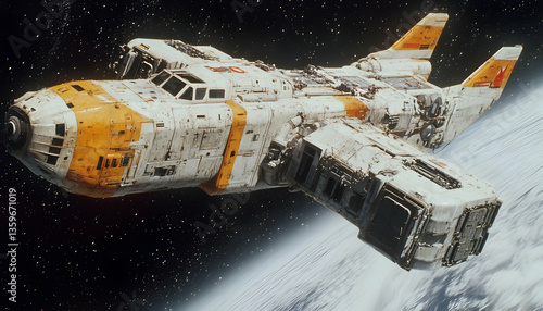 Fototapeta Naklejka Na Ścianę i Meble -  Damaged Spaceship In Orbit