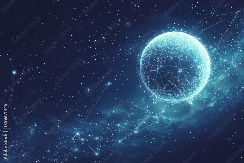 Obraz premium Futuristic digital sphere in space with a web of glowing connections