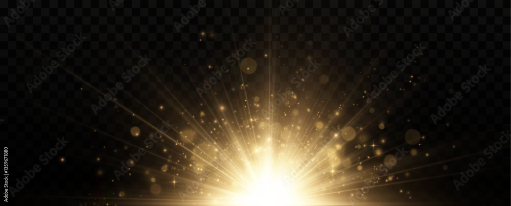 Fototapeta premium glowing light explodes on a transparent background. with ray. Transparent shining sun, bright flash. Special lens flare light effect. 