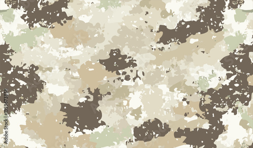 Brown beige camouflage seamless grunge pattern. Modern urban camo texture, fashionable fabric. Desert masking color. Stock vector illustration.
