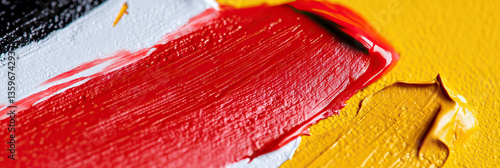 Obraz na płótnie Close-up of Red, White, Black, and Yellow Oil Paint Strokes on Canvas w salonie