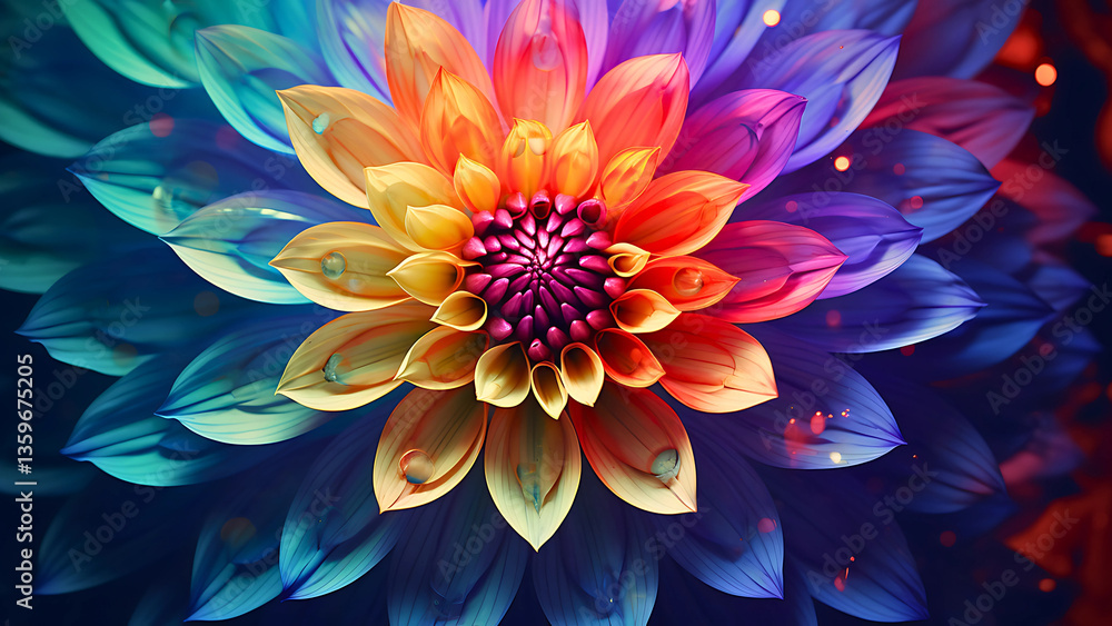 Macro Shot of Vibrant Dahlia with Intricate Petals Against Dark Background Macro Shot of Vibrant Dahlia with Intricate Petals Against Dark Background