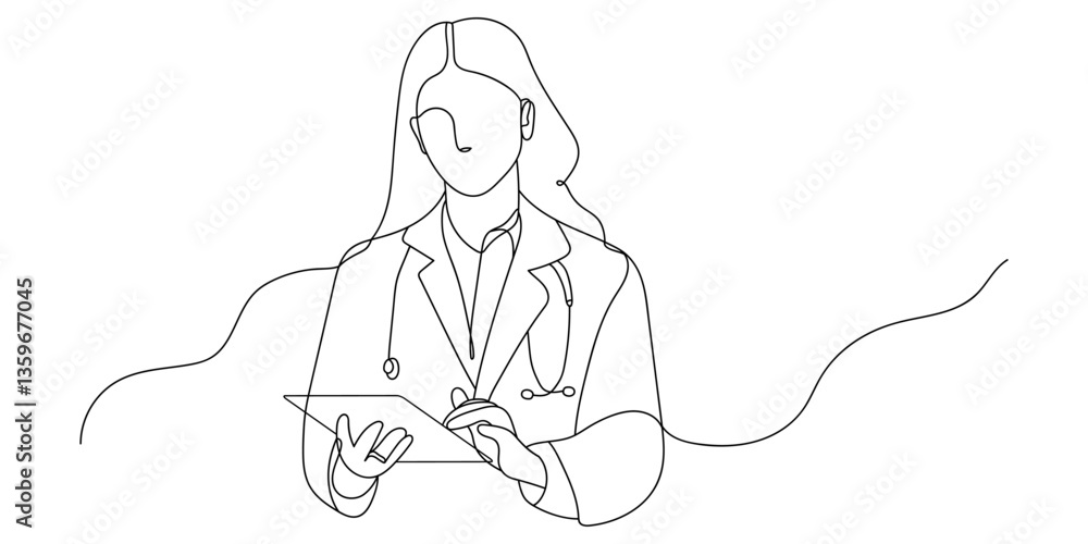 Continuous line drawing of doctor activities, medicine, patient, doctor, healthcare. Hand drawn single line vector illustration Continuous line drawing of doctor activities, medicine, patient, doctor, healthcare. Hand drawn single line vector illustration