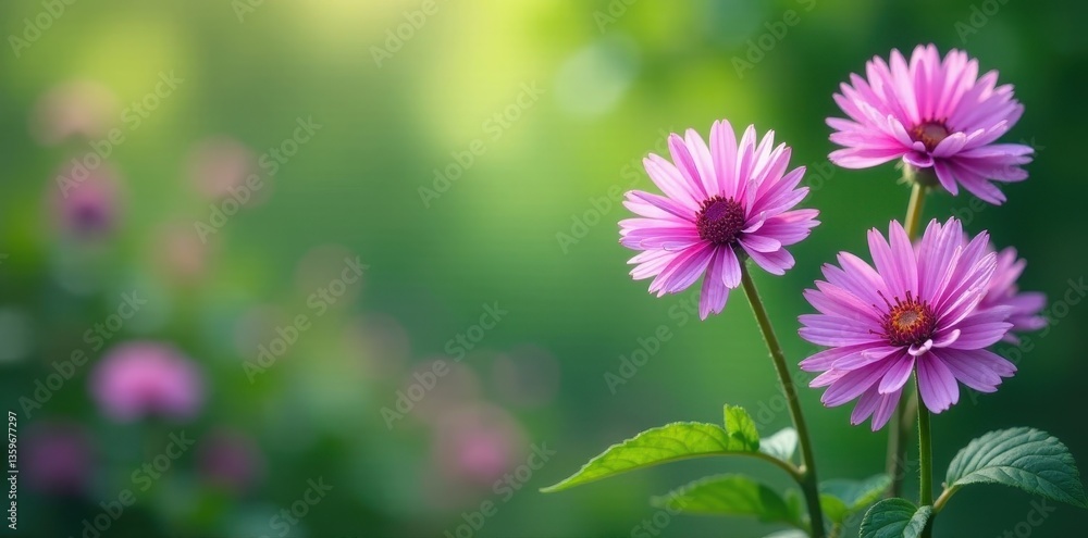 Soft pastel purple and pink monarda flowers, lush green background , flora, wildflower, native plant Soft pastel purple and pink monarda flowers, lush green background , flora, wildflower, native plant