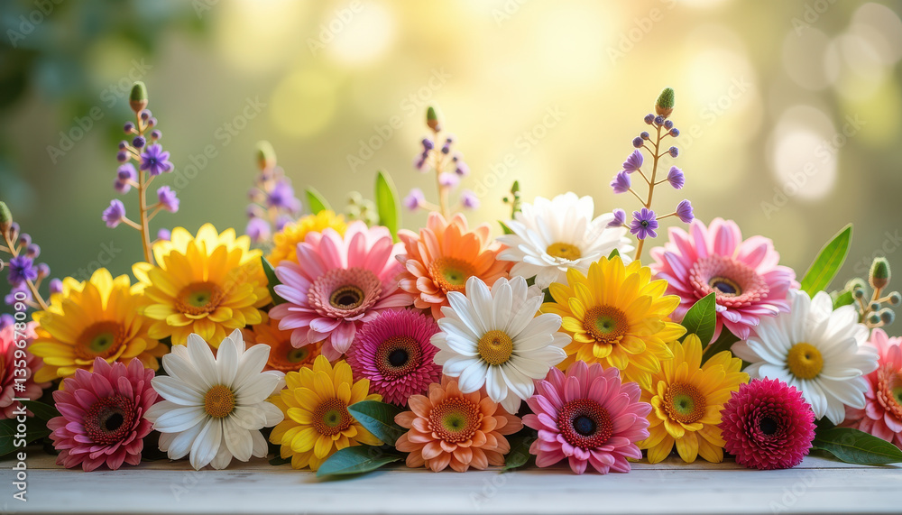 Bouquet of colorful daisies in soft natural light Bouquet of colorful daisies in soft natural light